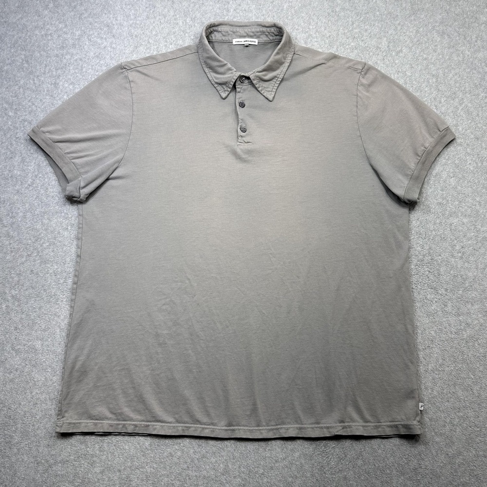 James Perse Polo Shirt Mens XL Gray Short Sleeve USA Made Preppy Casual Faded